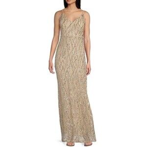 Jump Apparel Long Nude Sequin Dress Tulle Tie Back Junior Size 9/10